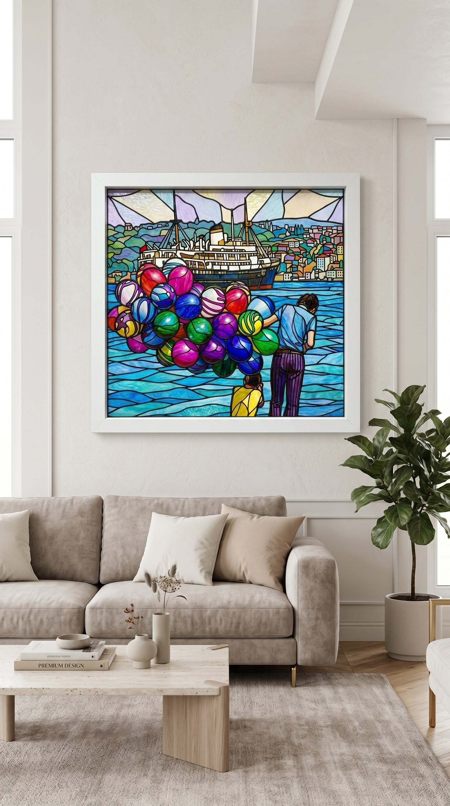 Balon Detaylı Şık Vitray Dekor 60x60