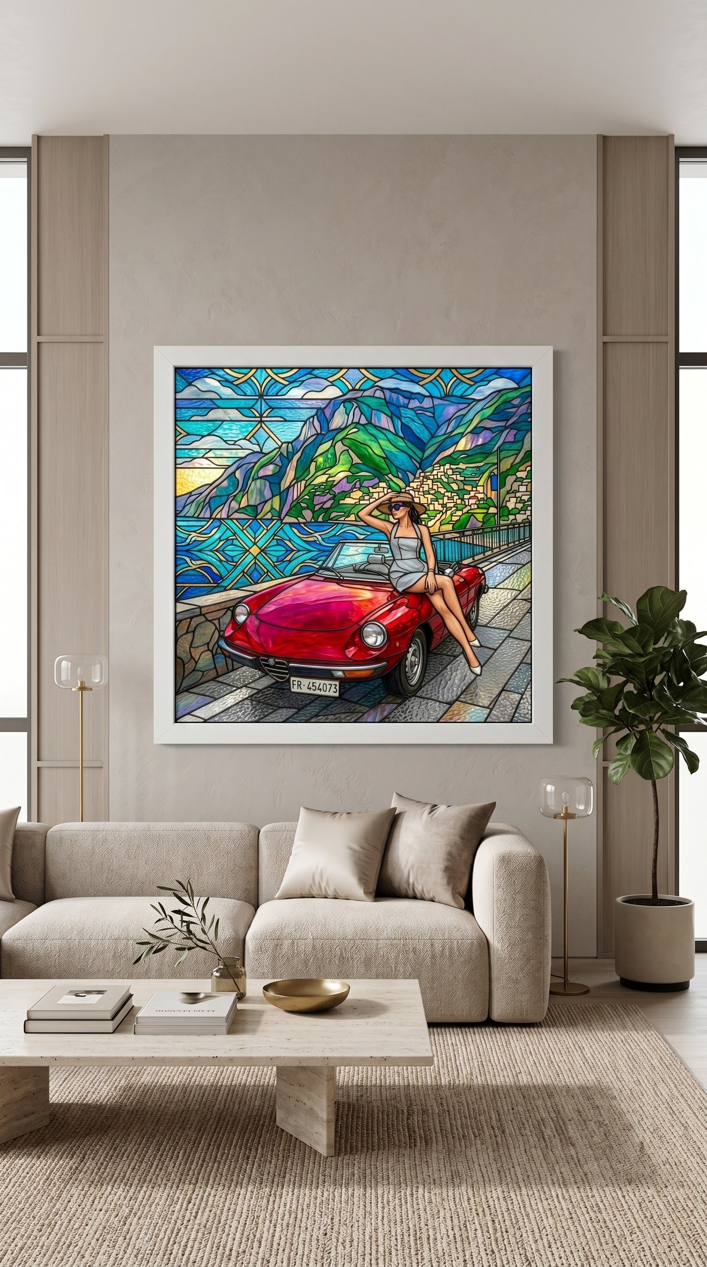 Manzara Detaylı Şık Vitray Dekor 60x60