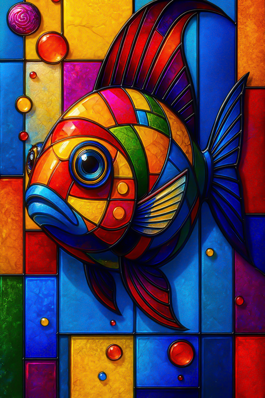 Balık Detaylı Şık Vitray Dekor 60x60