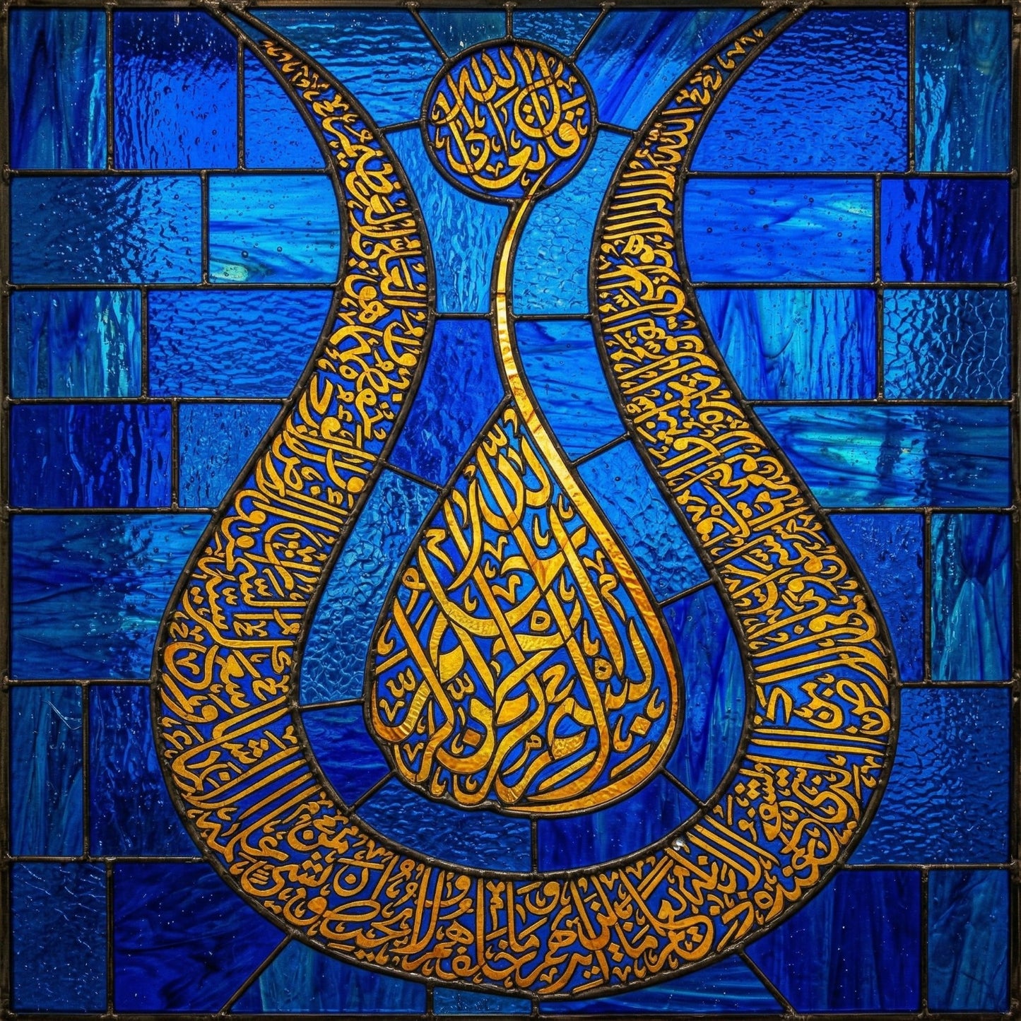 Ayetel Kürsi Gümüş Hat – Lacivert Osmanlı Stil  60X60 cm