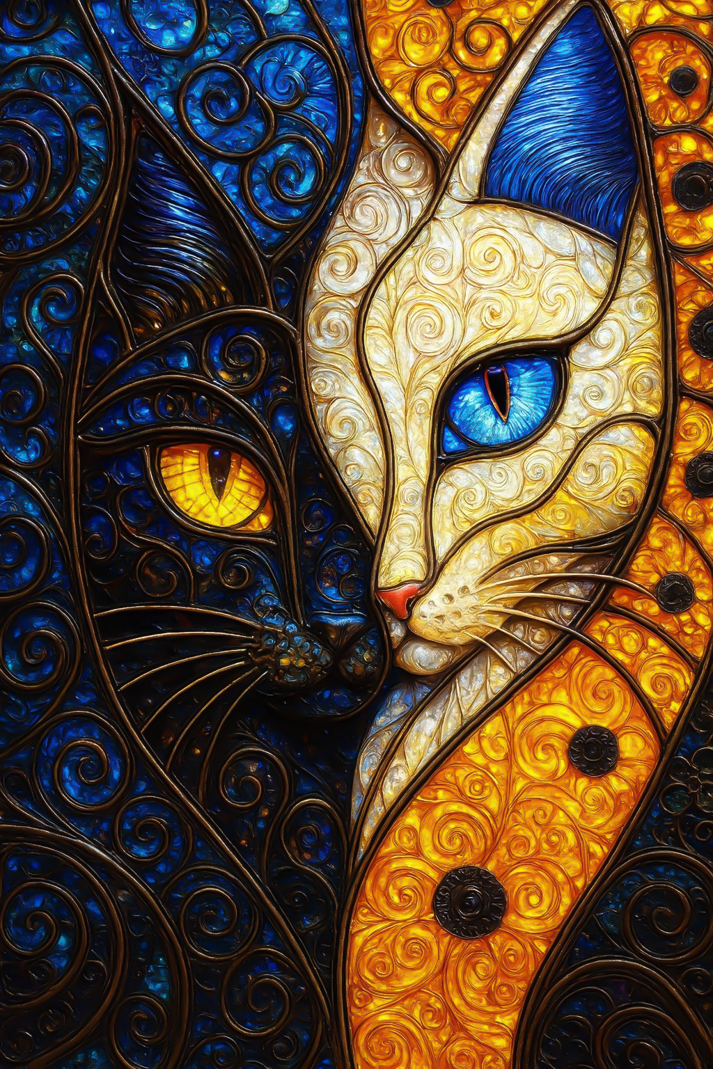 Kedi Detaylı Şık Vitray Dekor 60x60