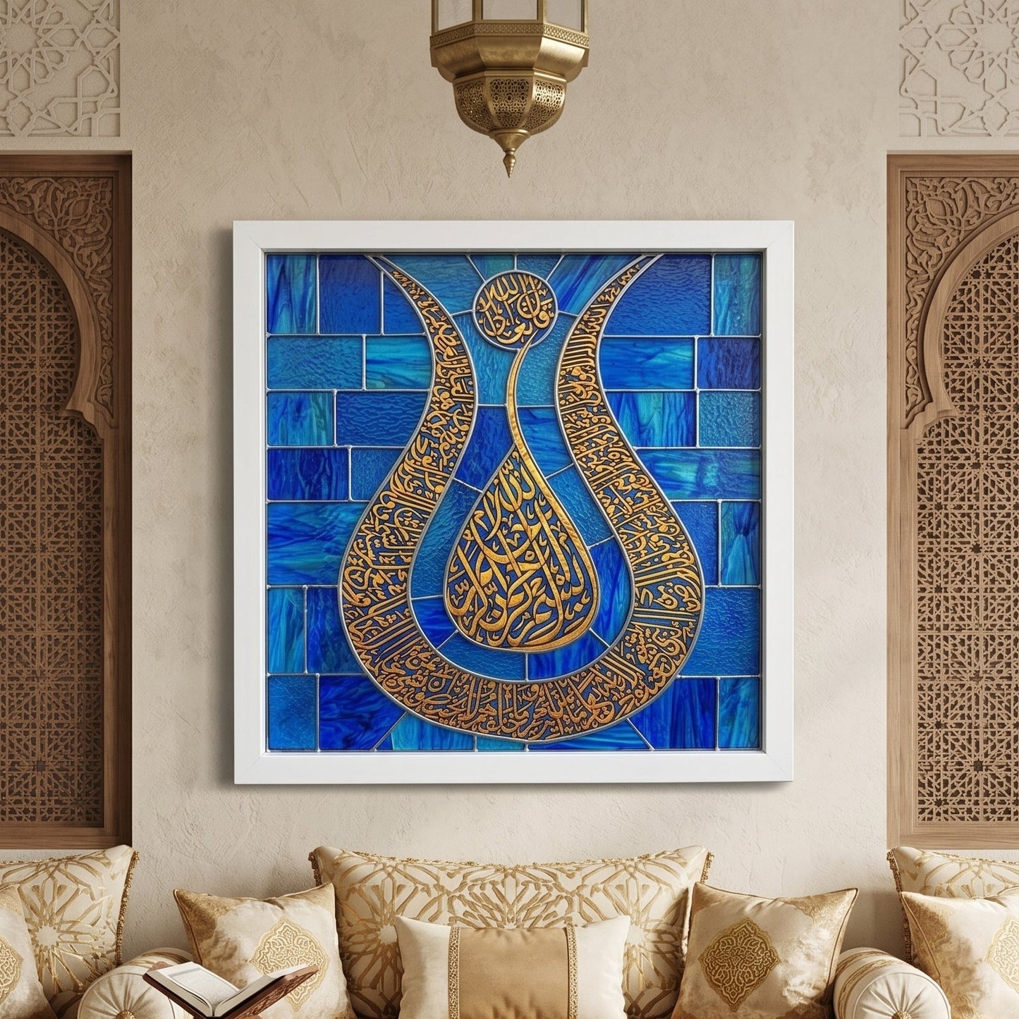 Ayetel Kürsi Gümüş Hat – Lacivert Osmanlı Stil  60X60 cm