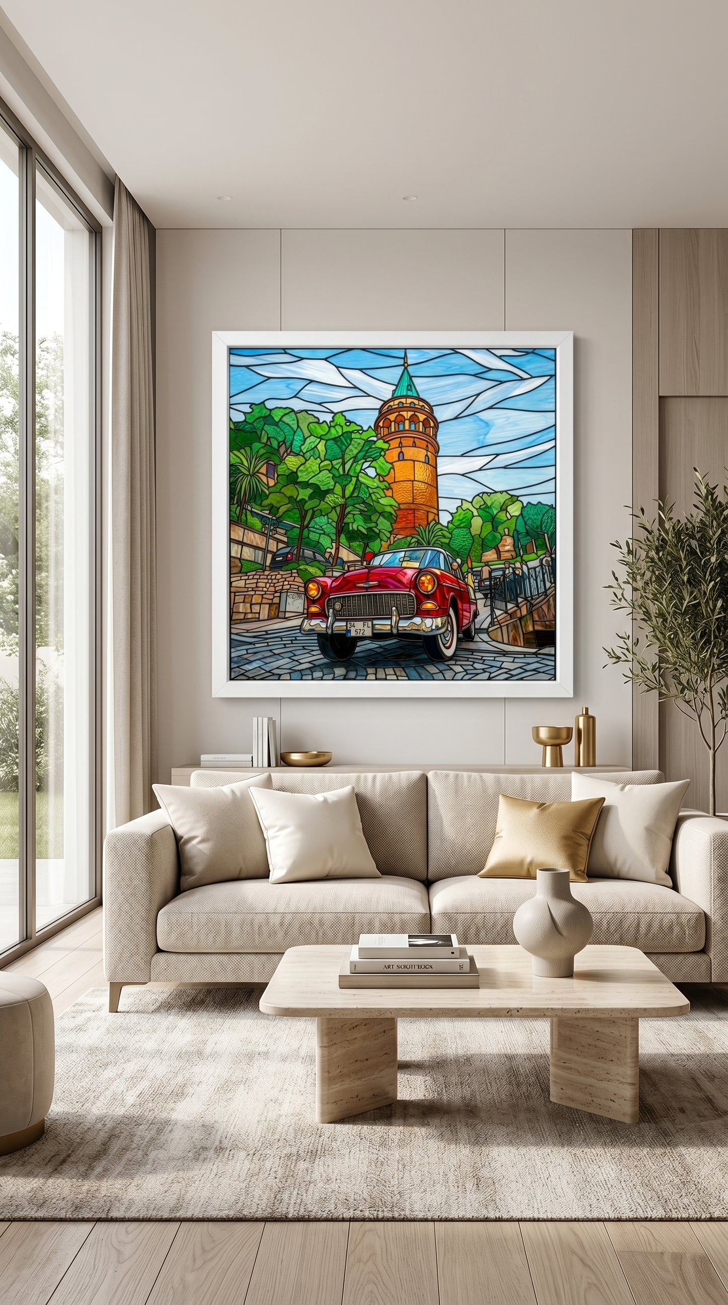 Galata Kulesi Detay Şık Vitray Dekor 60x60