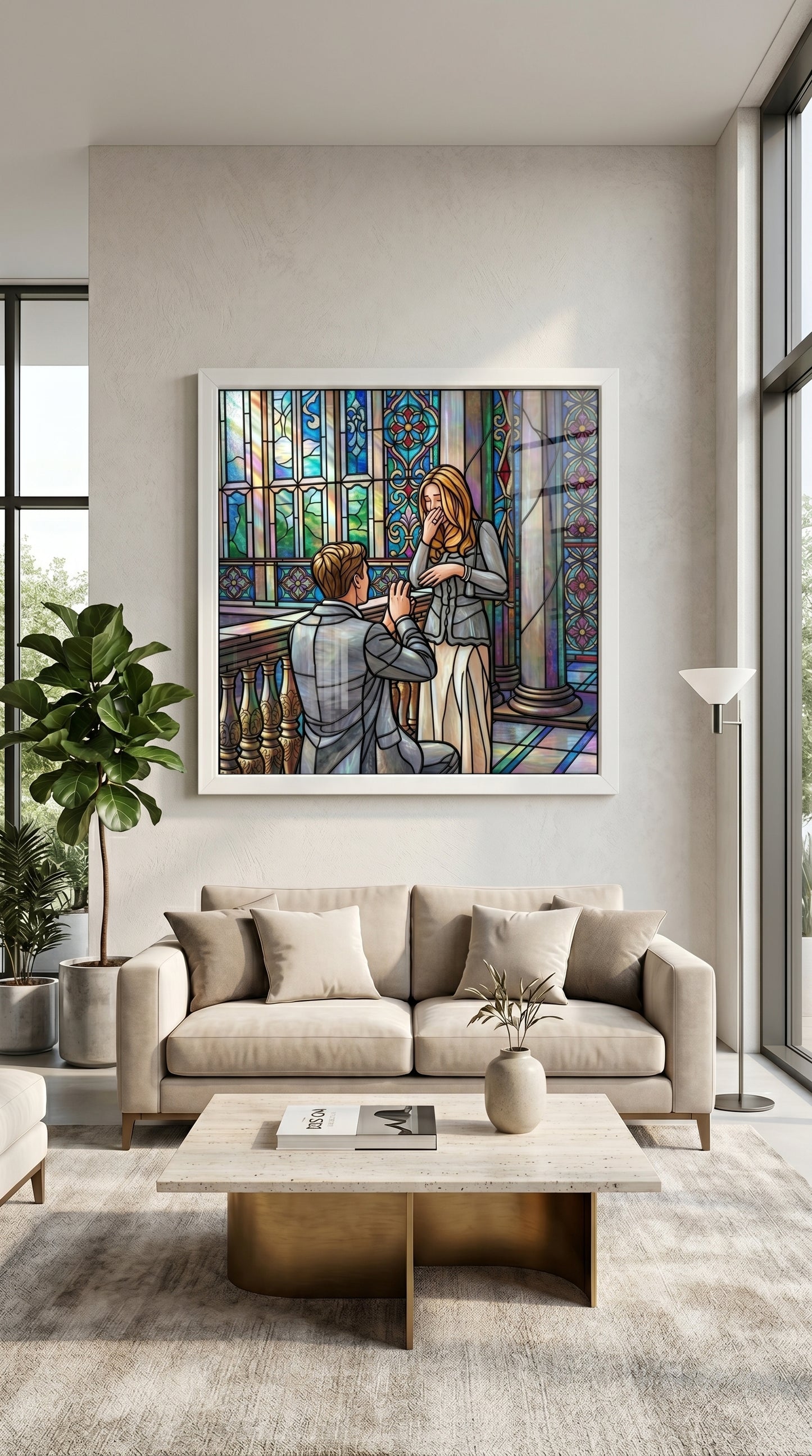 Evlilik Teklifi Şık Vitray Dekor 60x60