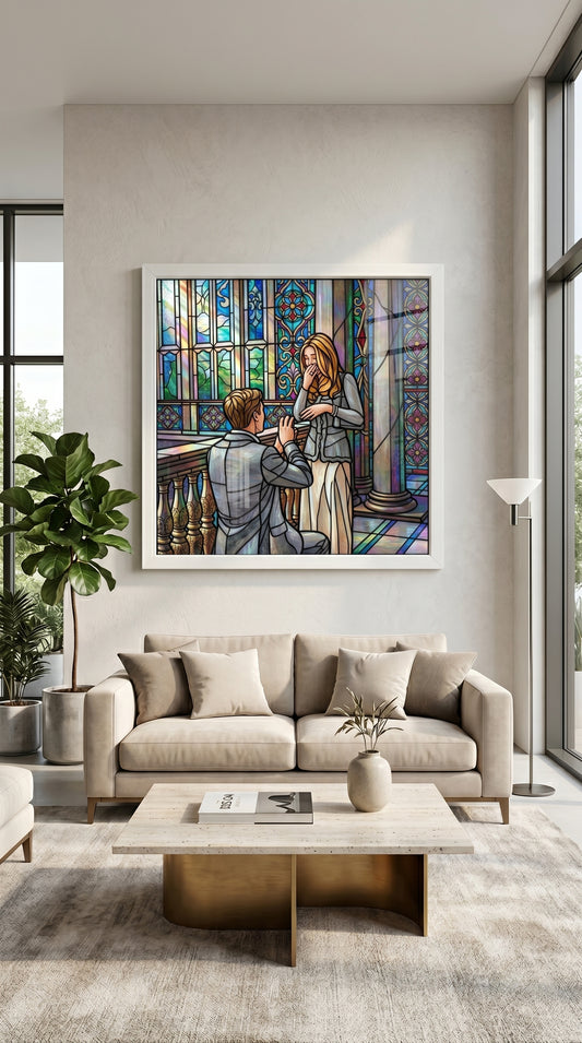 Evlilik Teklifi Şık Vitray Dekor 60x60