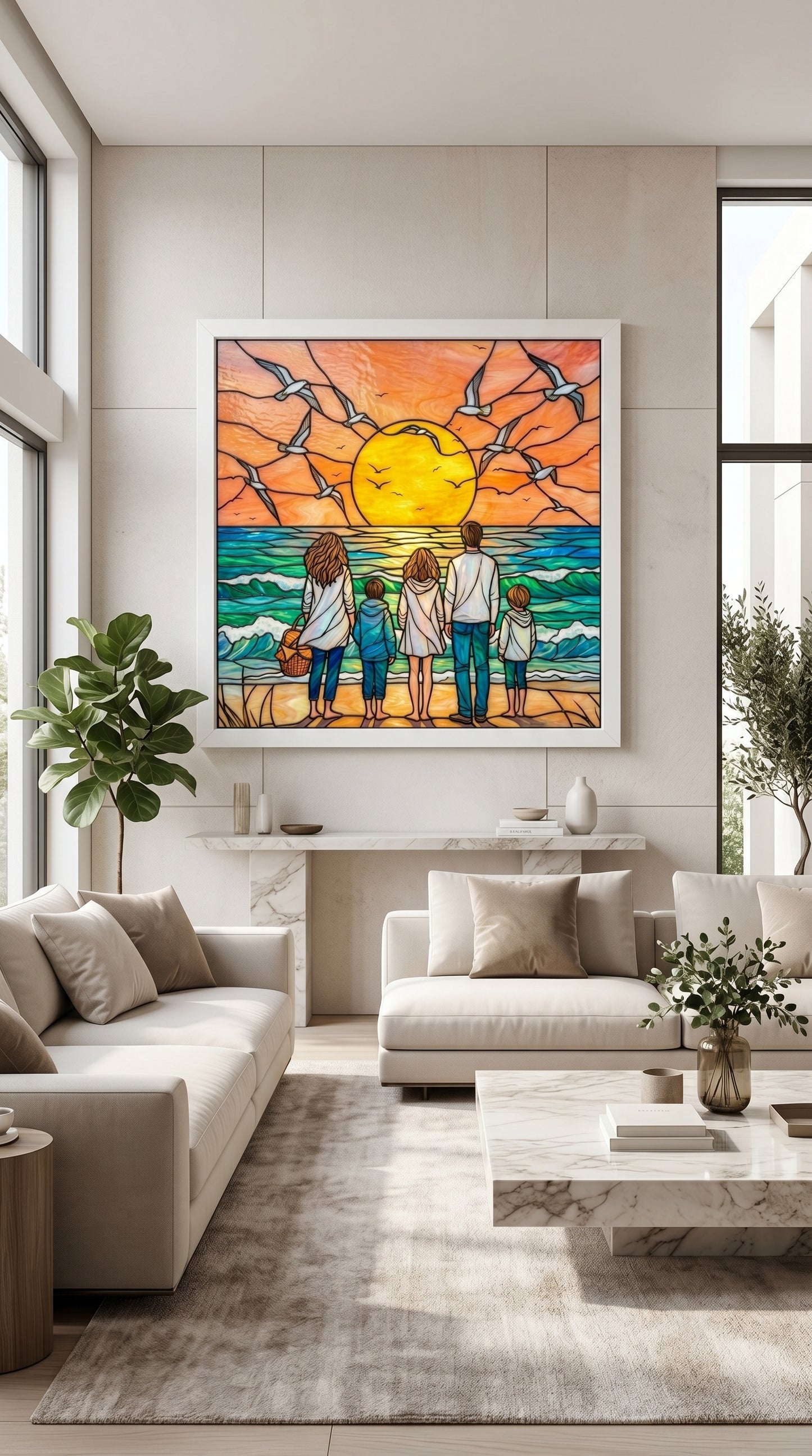 Güneş Detaylı Şık Vitray Dekor 60x60