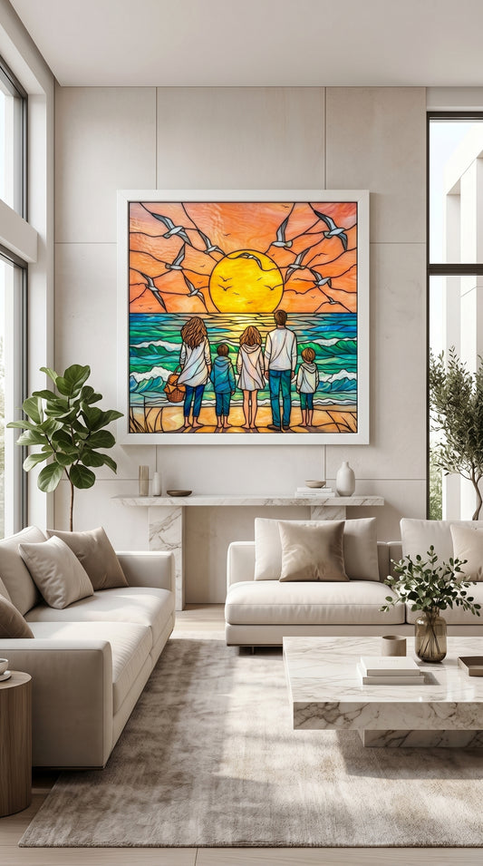 Güneş Detaylı Şık Vitray Dekor 60x60